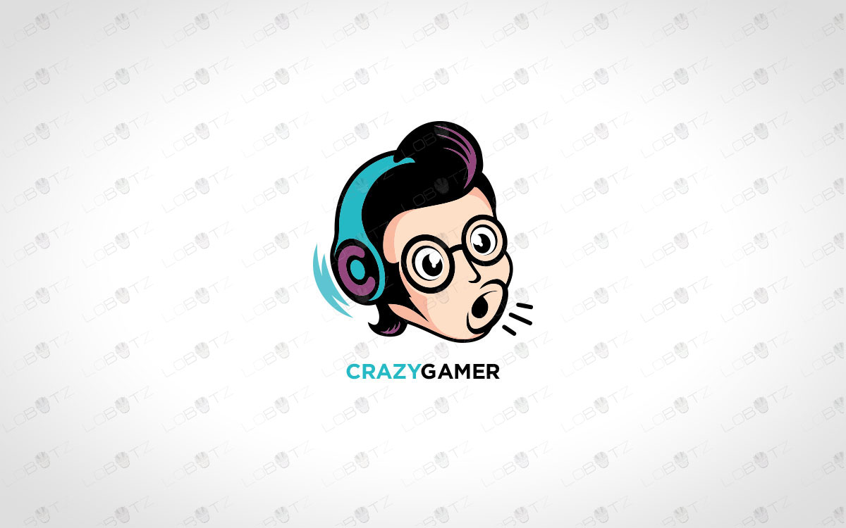 Crazy Gamer Logo Design Template Stock Vector