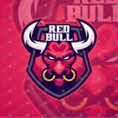 Red Bull Mascot Logo For Sale | Bull ESports Logo